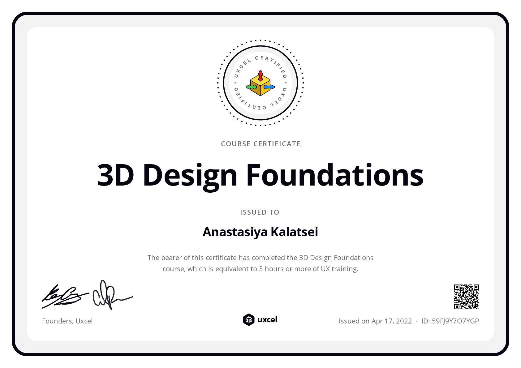 Anastasiya Kalatsei's certificate